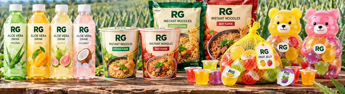 RG aloe vera drinks, instant noodles and fruit jelly packaging concepts